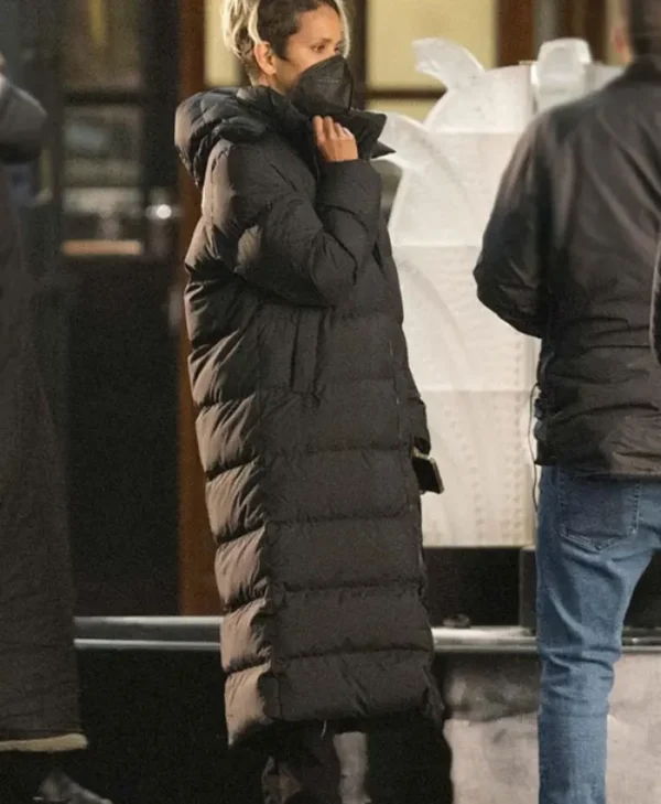 the union 2024 roxanne hall black long puffer jacket side