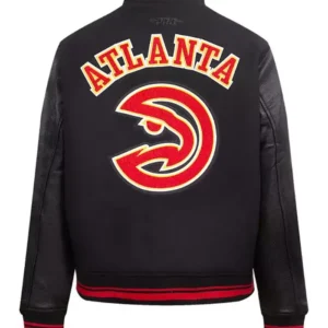 unisex black wool atlanta hawks lettermen jacket back