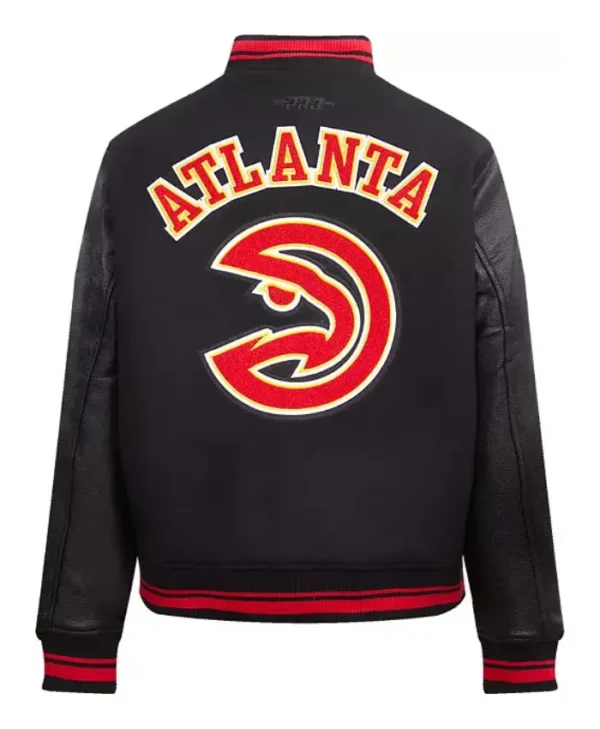 unisex black wool atlanta hawks lettermen jacket back