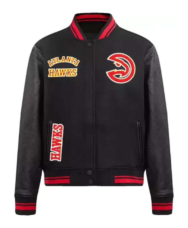 unisex black wool atlanta hawks lettermen jacket main