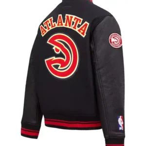 unisex black wool atlanta hawks lettermen jacket side back