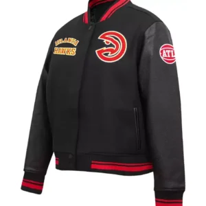unisex black wool atlanta hawks lettermen jacket side front