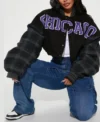womens black chicago style cropped varsity jacket style