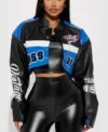 womens blue cropped class of 87 varsity jacket main