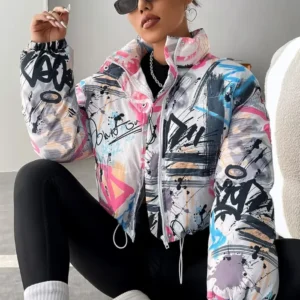 womens boxy fit puffer graffiti varsity jacket main