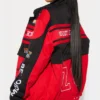 womens boxy fit red bomber jacket back