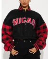 womens cropped black chicago varsity jacket Thir