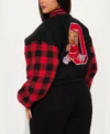 womens cropped black chicago varsity jacket back