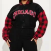 womens cropped black chicago varsity jacket main