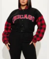womens cropped black chicago varsity jacket main