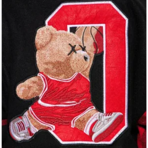 womens cropped black chicago varsity jacket patched