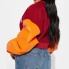 womens cropped boxy fit graffiti varsity jacket back