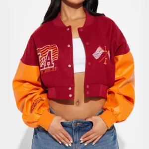 womens cropped boxy fit graffiti varsity jacket main