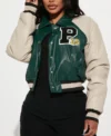 womens leather green graffiti hallways varsity jacket main