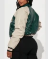 womens leather green graffiti hallways varsity jacket second