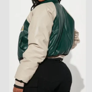 womens leather green graffiti hallways varsity jacket second