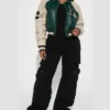 womens leather green graffiti hallways varsity jacket third