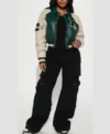 womens leather green graffiti hallways varsity jacket third