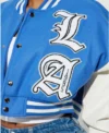 womens los angeles blue 95 cropped varsity jacket logo