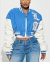 womens los angeles blue 95 cropped varsity jacket main