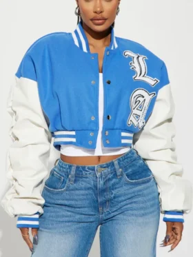 womens los angeles blue 95 cropped varsity jacket main