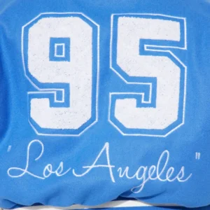 womens los angeles blue 95 cropped varsity jacket patched
