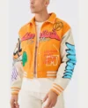 yellow boxy fit graffiti varsity jacket main