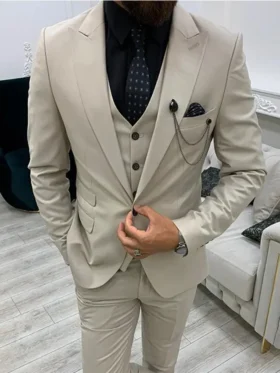 3 Piece Beige Mens Wedding Suits