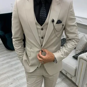 3 Piece Beige Mens Wedding Suits