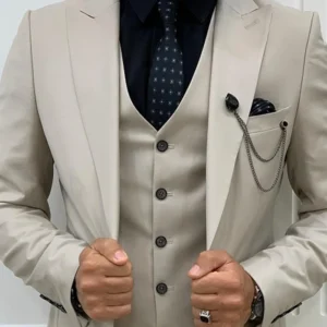 3 Piece Beige Mens Wedding Suits Collar