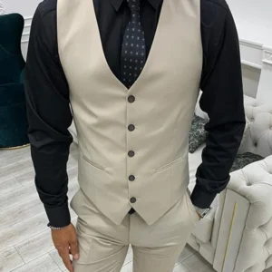 3 Piece Beige Mens Wedding Suits Vest