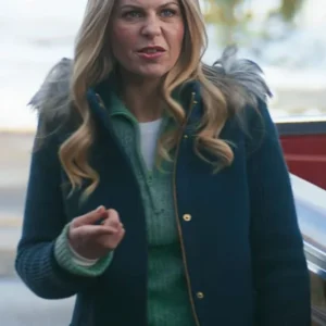 A Christmas Less Traveled Candace Cameron Bure Hooded Blue Coat