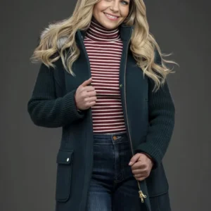 A Christmas Less Traveled Candace Cameron Bure Hooded Blue Coat For Sale