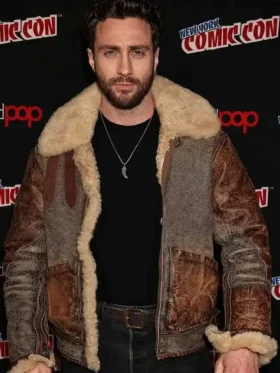 Aaron Taylor Johnson Comic Con Shearling Leather Jacket