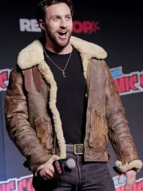Aaron Taylor Johnson Comic Con Shearling Leather Jacket For Sale
