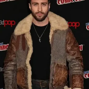 Aaron Taylor-Johnson Comic Con Shearling Leather Jacket front