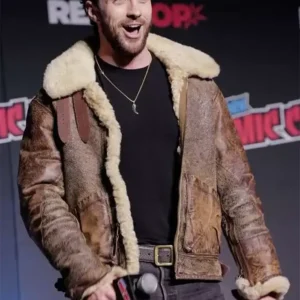 Aaron Taylor-Johnson Comic Con Shearling Leather Jacket left