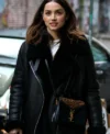 Ana De Armas Black Leather Shearling Biker Jacket
