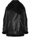 Ana De Armas Black Leather Shearling Biker Jacket Front