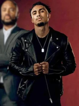 Angel Beauty in Black Leather Jacket Side