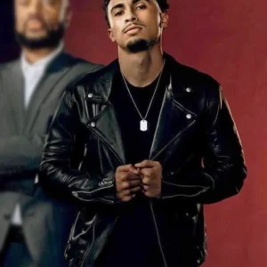 Angel Beauty in Black Leather Jacket Side