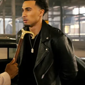 Angel Beauty in Black Leather Jacket Front