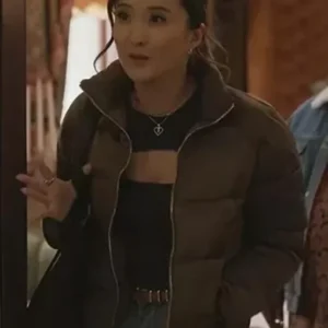 Ashley Park Only Murders in the Building Brown Puffer Jacket