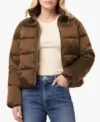Ashley Park Only Murders in the Building Brown Puffer Jacket For Sale