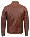 Austin Men Cafe Racer Cognac Brown Leather Jacket Back