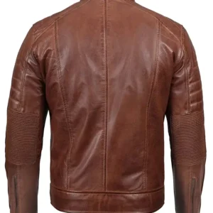 Austin Men Cafe Racer Cognac Brown Leather Jacket Back