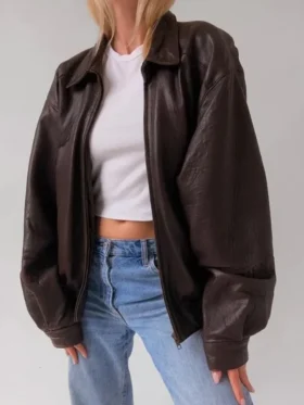 Baggy Brown Leather Jacket Front