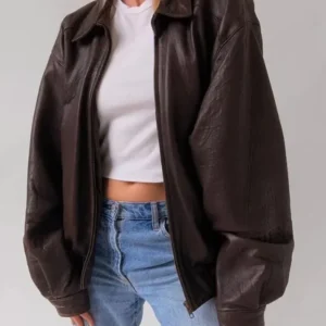 Baggy Brown Leather Jacket Front