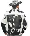 Biker Style White And Black Cowhide Fur Jacket Back