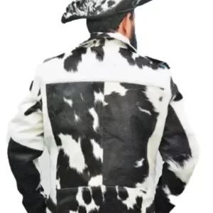 Biker Style White And Black Cowhide Fur Jacket Back